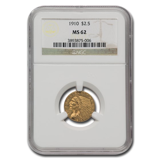 1910 $2.50 Indian Gold Quarter Eagle MS-62 NGC 1910 $2.50 Indian Gold Quarter Eagle MS-62 NGC